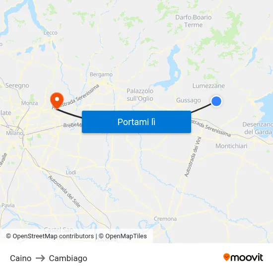 Caino to Cambiago map