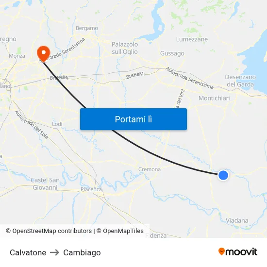 Calvatone to Cambiago map