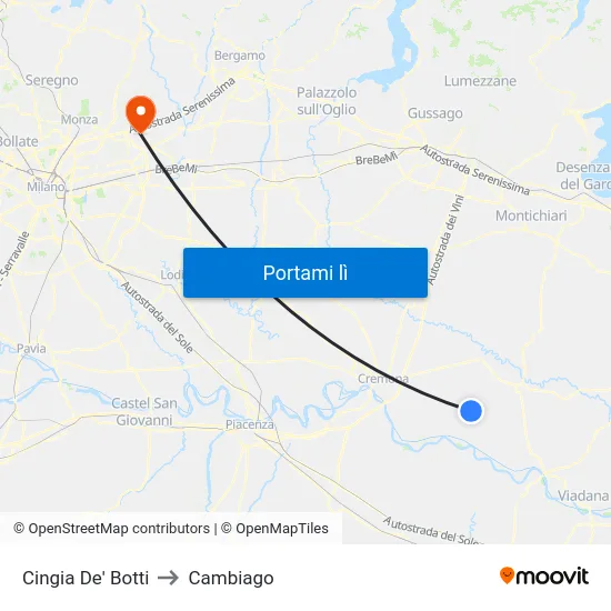 Cingia De' Botti to Cambiago map