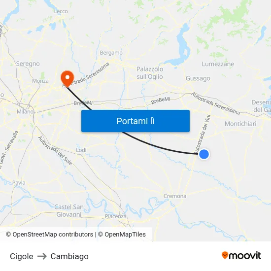 Cigole to Cambiago map