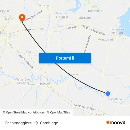 Casalmaggiore to Cambiago map