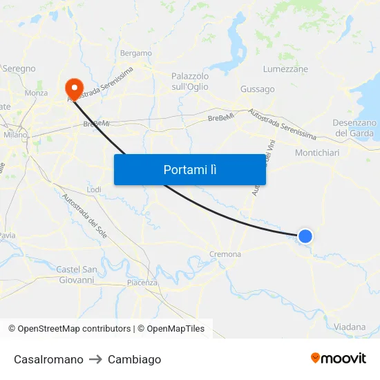 Casalromano to Cambiago map