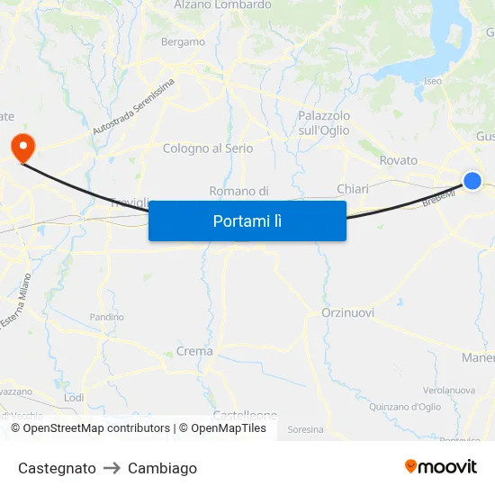 Castegnato to Cambiago map