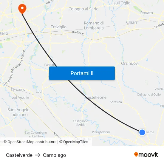 Castelverde to Cambiago map