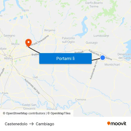 Castenedolo to Cambiago map