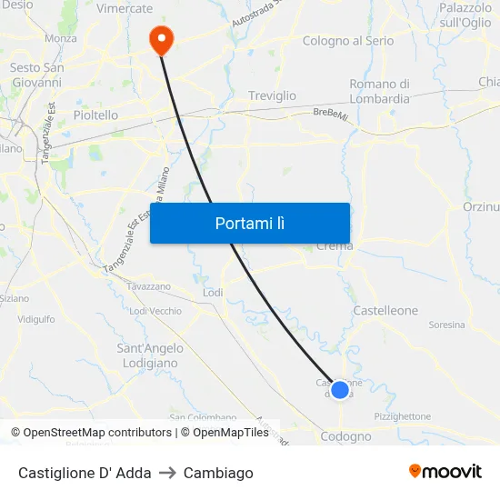Castiglione D' Adda to Cambiago map