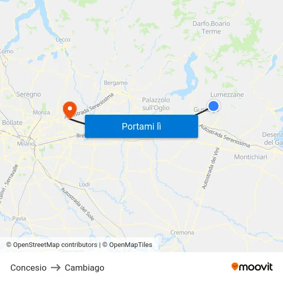 Concesio to Cambiago map