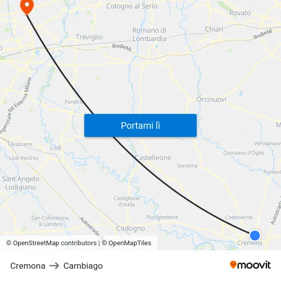 Cremona to Cambiago map