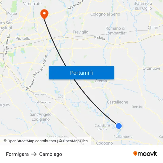 Formigara to Cambiago map