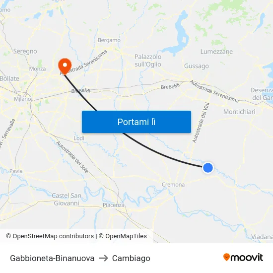 Gabbioneta-Binanuova to Cambiago map