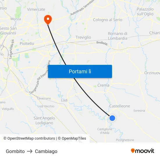 Gombito to Cambiago map