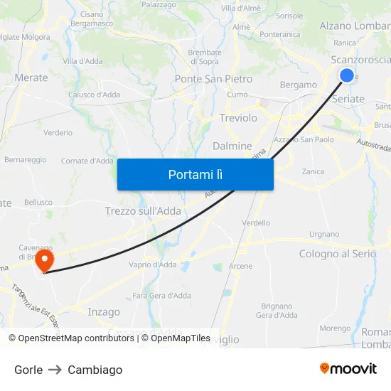 Gorle to Cambiago map