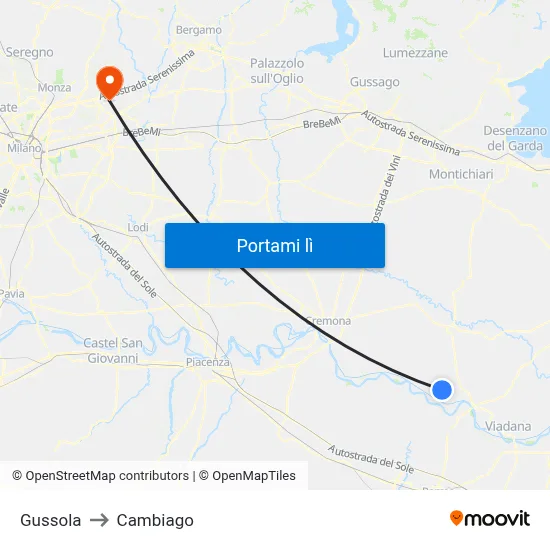 Gussola to Cambiago map
