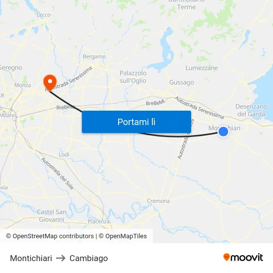 Montichiari to Cambiago map
