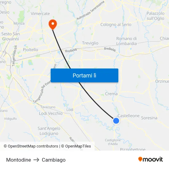 Montodine to Cambiago map