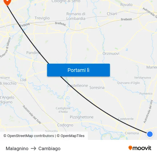 Malagnino to Cambiago map