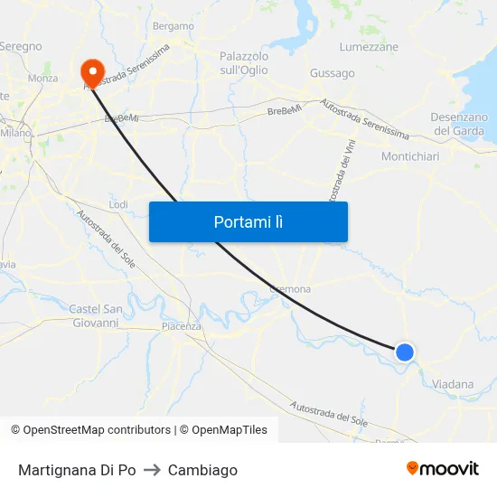 Martignana Di Po to Cambiago map