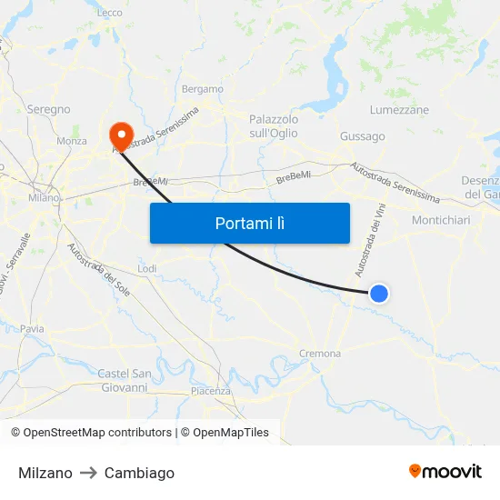 Milzano to Cambiago map