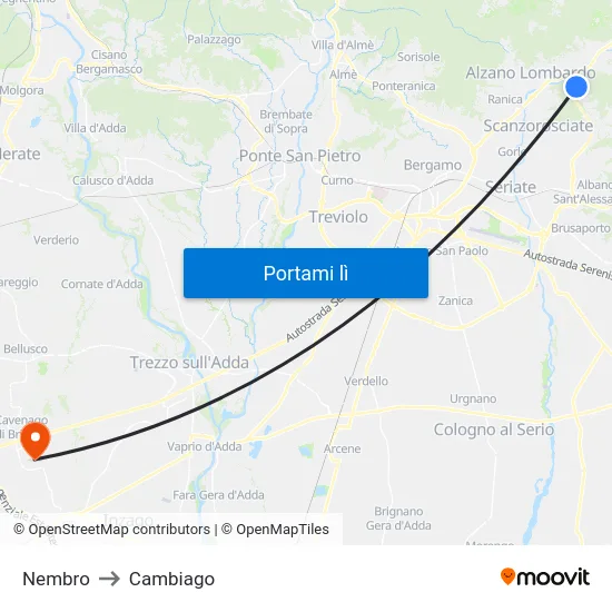Nembro to Cambiago map