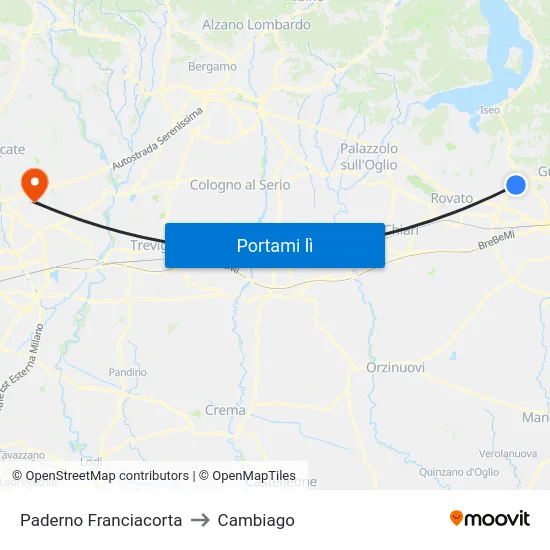 Paderno Franciacorta to Cambiago map
