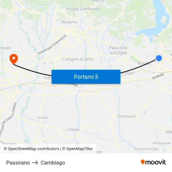 Passirano to Cambiago map