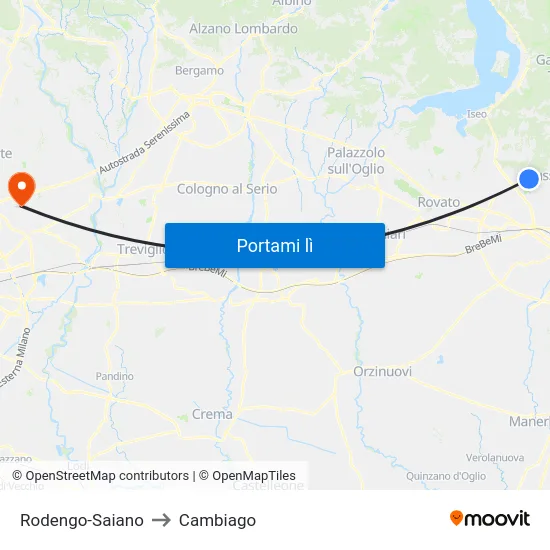 Rodengo-Saiano to Cambiago map