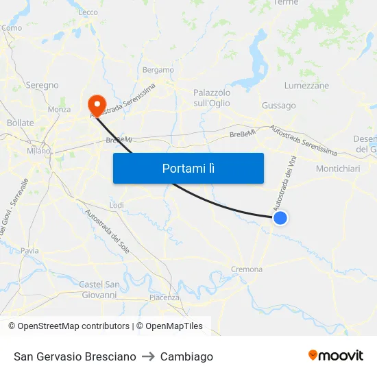 San Gervasio Bresciano to Cambiago map