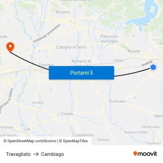Travagliato to Cambiago map