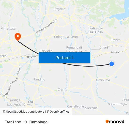 Trenzano to Cambiago map