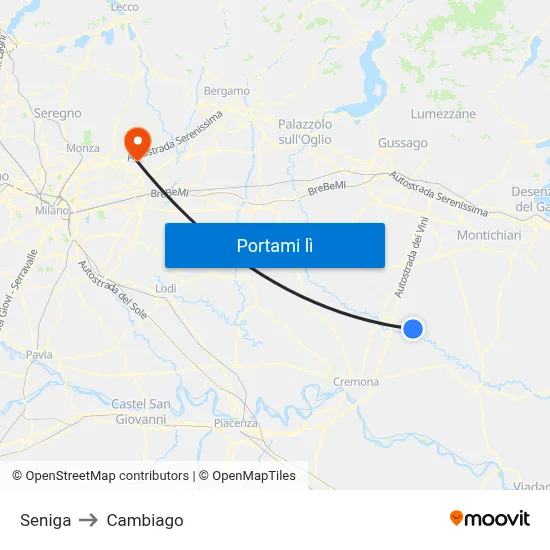 Seniga to Cambiago map