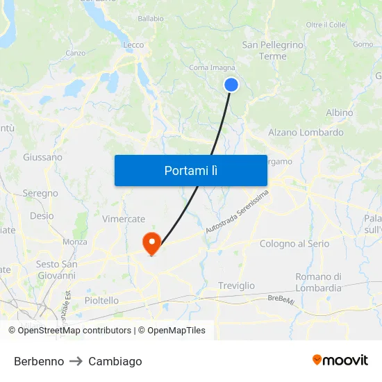 Berbenno to Cambiago map