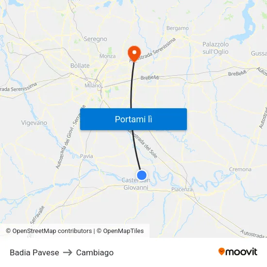 Badia Pavese to Cambiago map