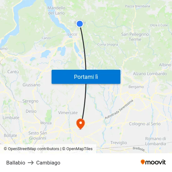 Ballabio to Cambiago map