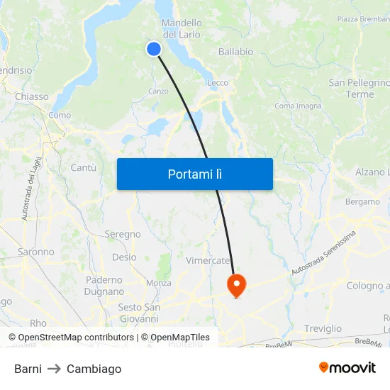 Barni to Cambiago map