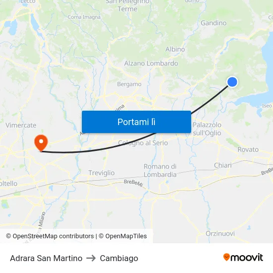 Adrara San Martino to Cambiago map