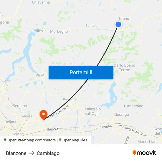 Bianzone to Cambiago map