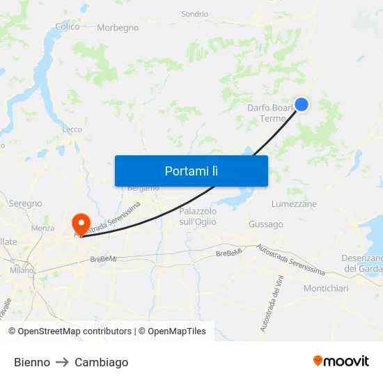 Bienno to Cambiago map