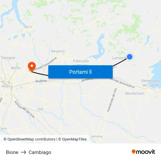 Bione to Cambiago map
