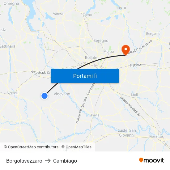 Borgolavezzaro to Cambiago map
