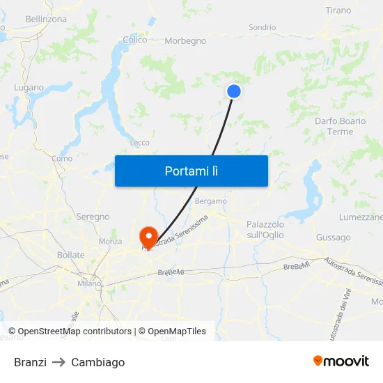 Branzi to Cambiago map