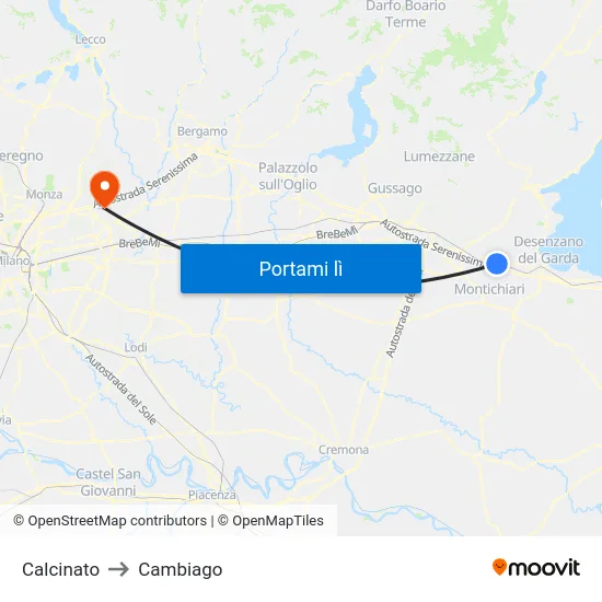 Calcinato to Cambiago map