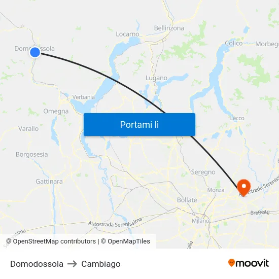 Domodossola to Cambiago map