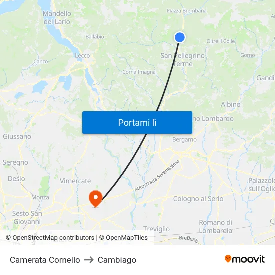 Camerata Cornello to Cambiago map