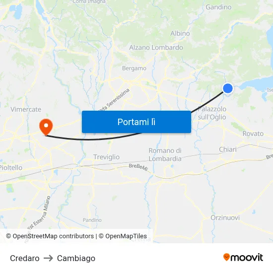Credaro to Cambiago map