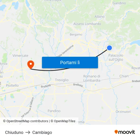 Chiuduno to Cambiago map