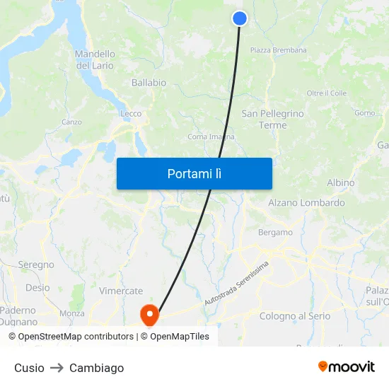 Cusio to Cambiago map