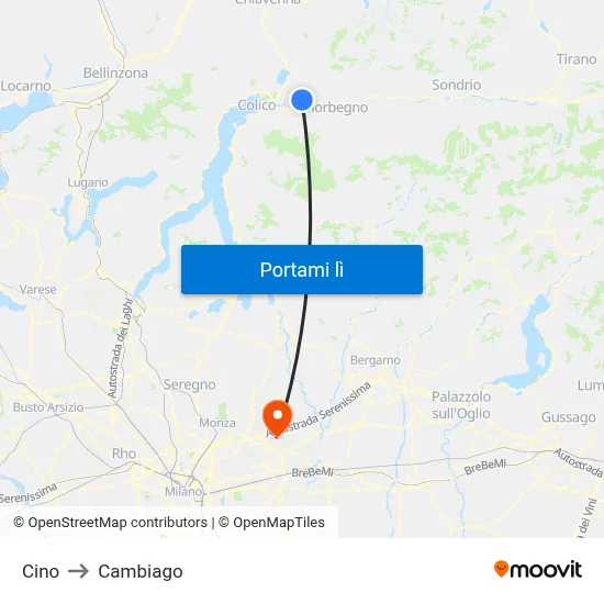 Cino to Cambiago map