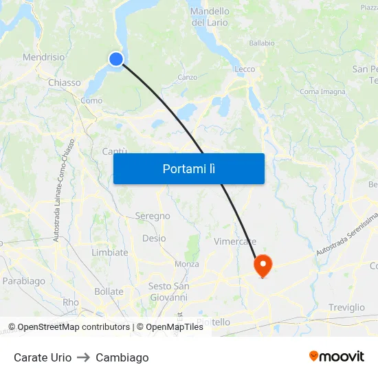 Carate Urio to Cambiago map