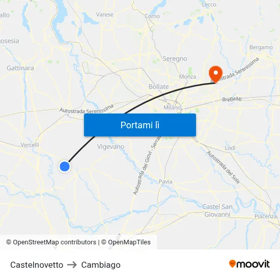 Castelnovetto to Cambiago map