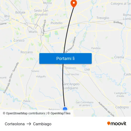 Corteolona to Cambiago map